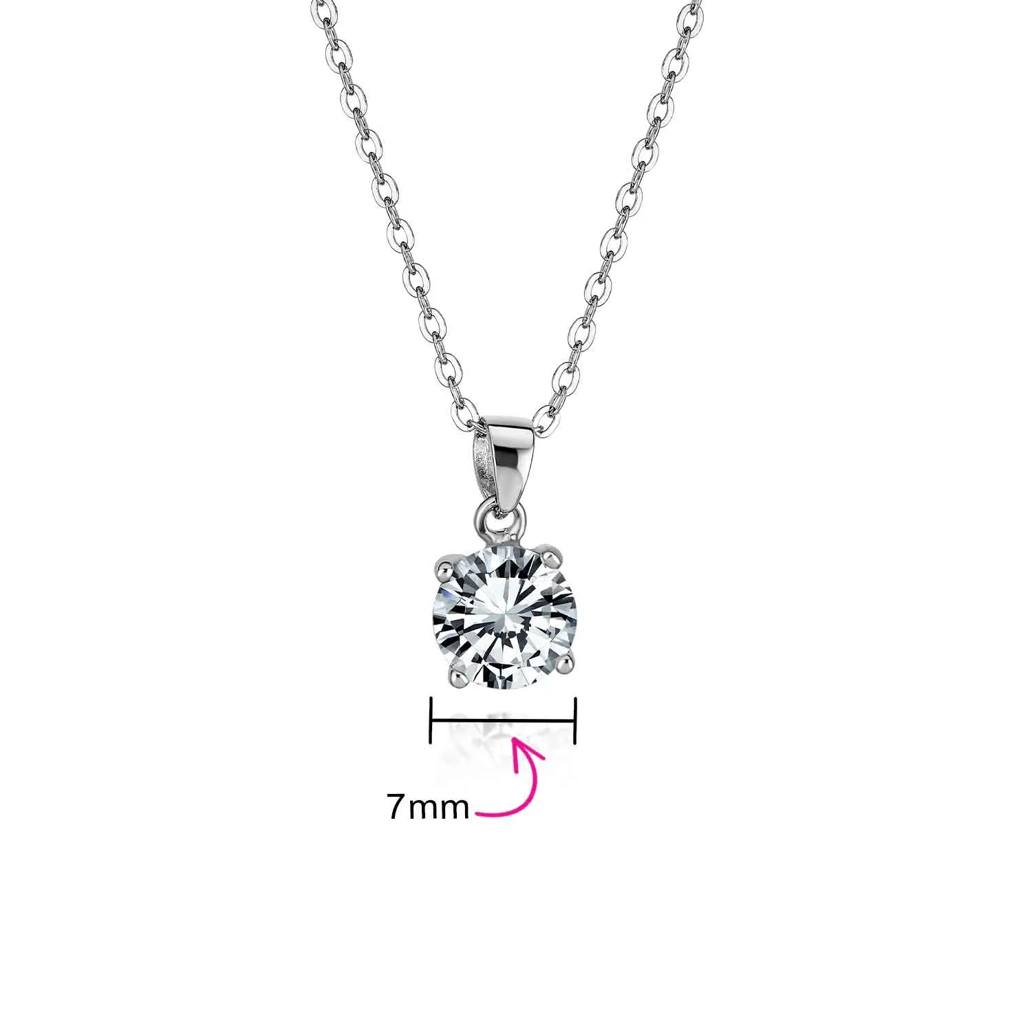 Classic 1CT AAA CZ  Solitaire Round Pendant Necklace Birthstone Colors