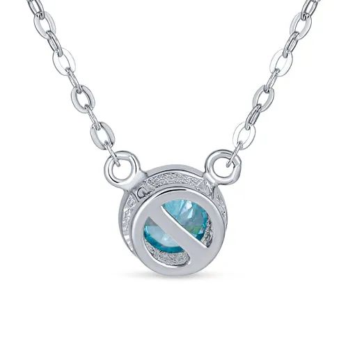 Classic 1CT AAA CZ  Solitaire Round Pendant Necklace Birthstone Colors