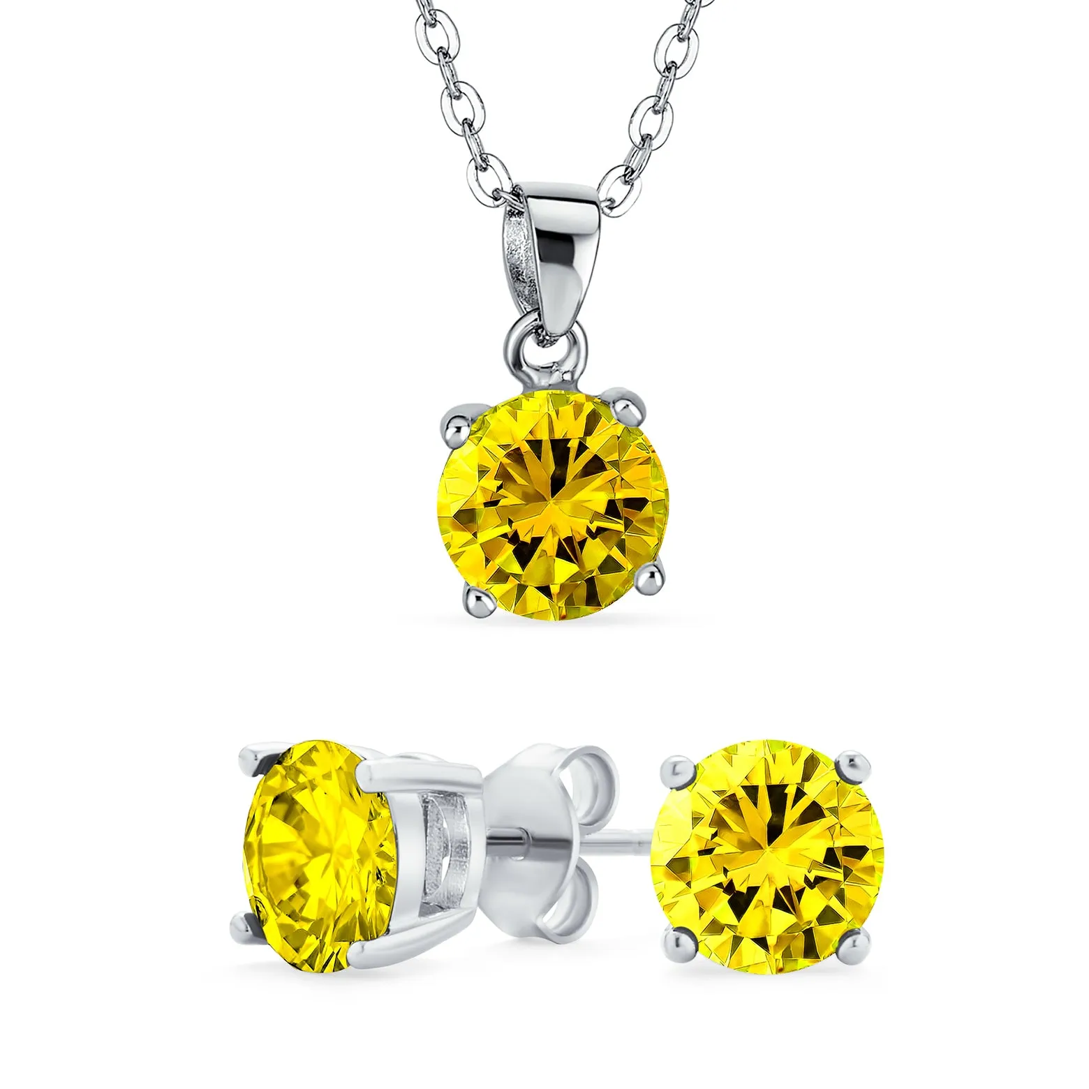 Classic 1CT AAA CZ  Solitaire Round Pendant Necklace Birthstone Colors