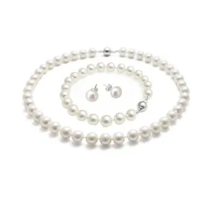 Classic 8-9mm AA Grade White Pearl Necklace, Bracelet Earrings Jewellery Set For Women Ladies Girls Magnetic Clasp