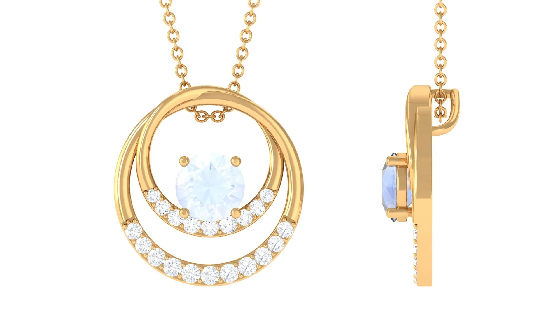 Classic Moonstone and Diamond Open Circle Pendant