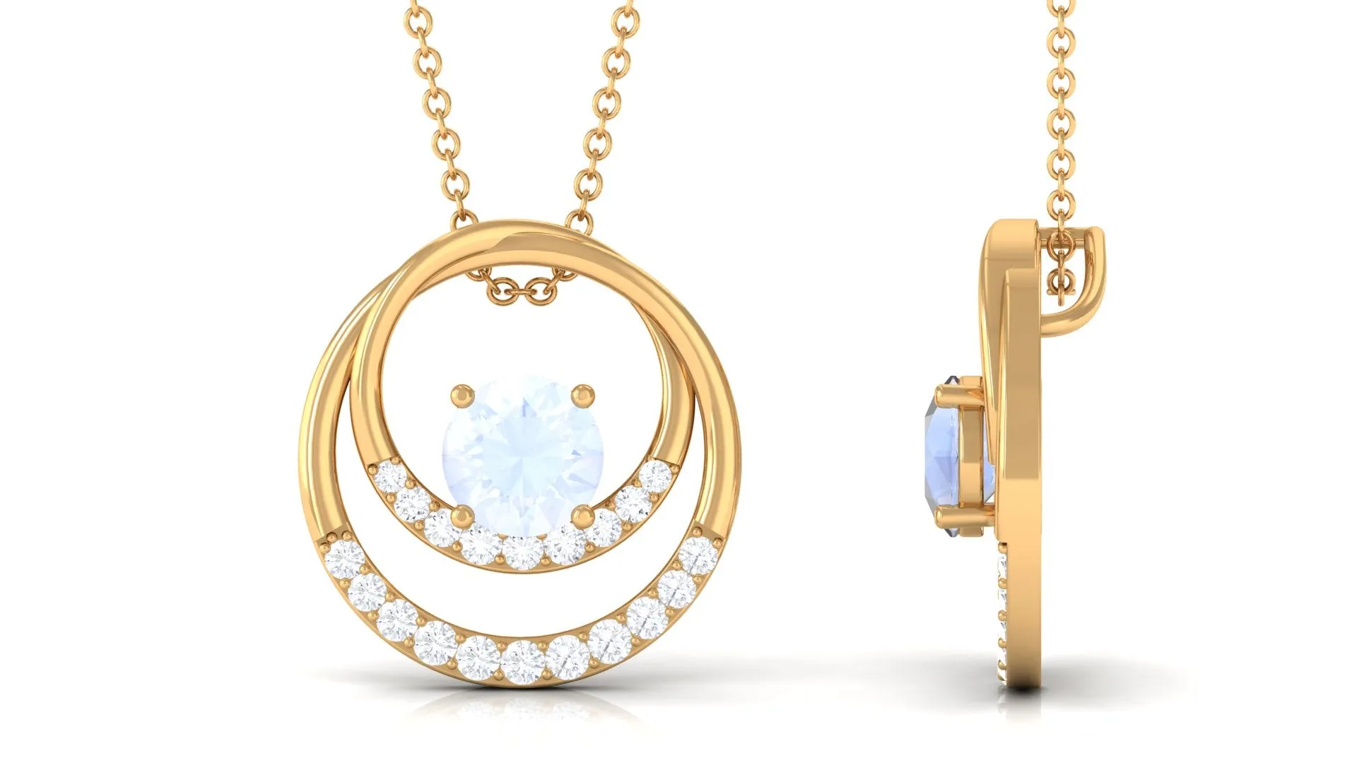 Classic Moonstone and Diamond Open Circle Pendant