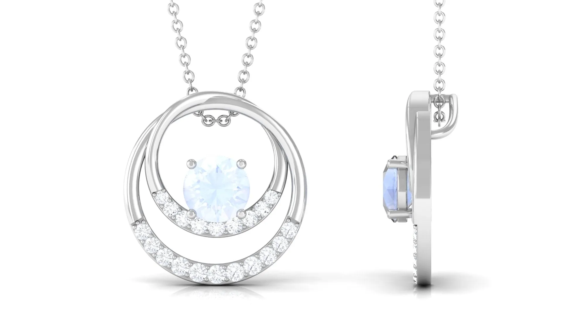 Classic Moonstone and Diamond Open Circle Pendant