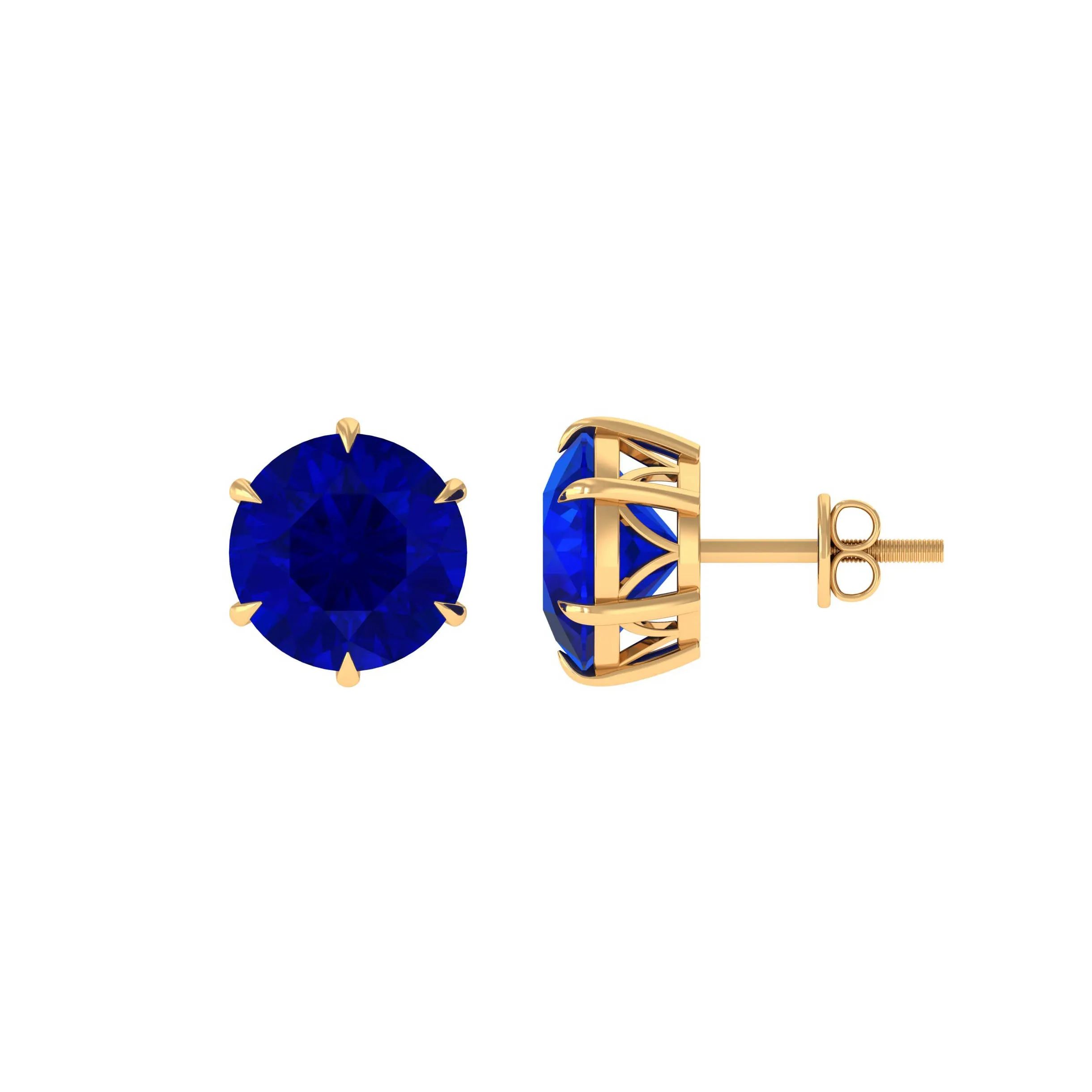Claw Set Created Blue Sapphire Solitaire Stud Earrings