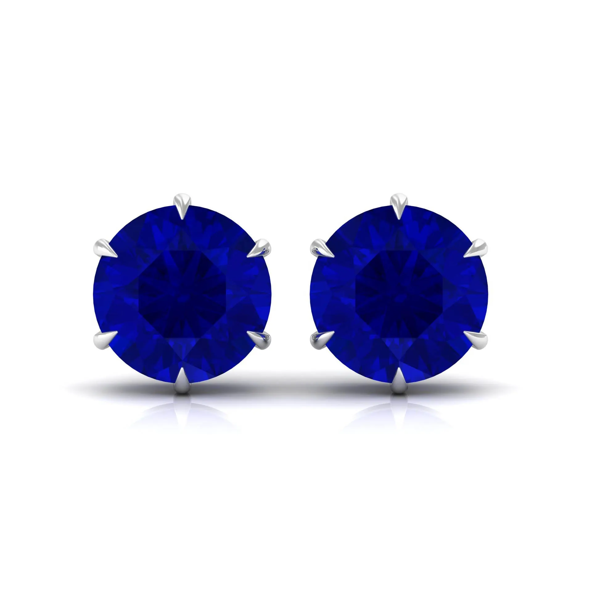 Claw Set Created Blue Sapphire Solitaire Stud Earrings
