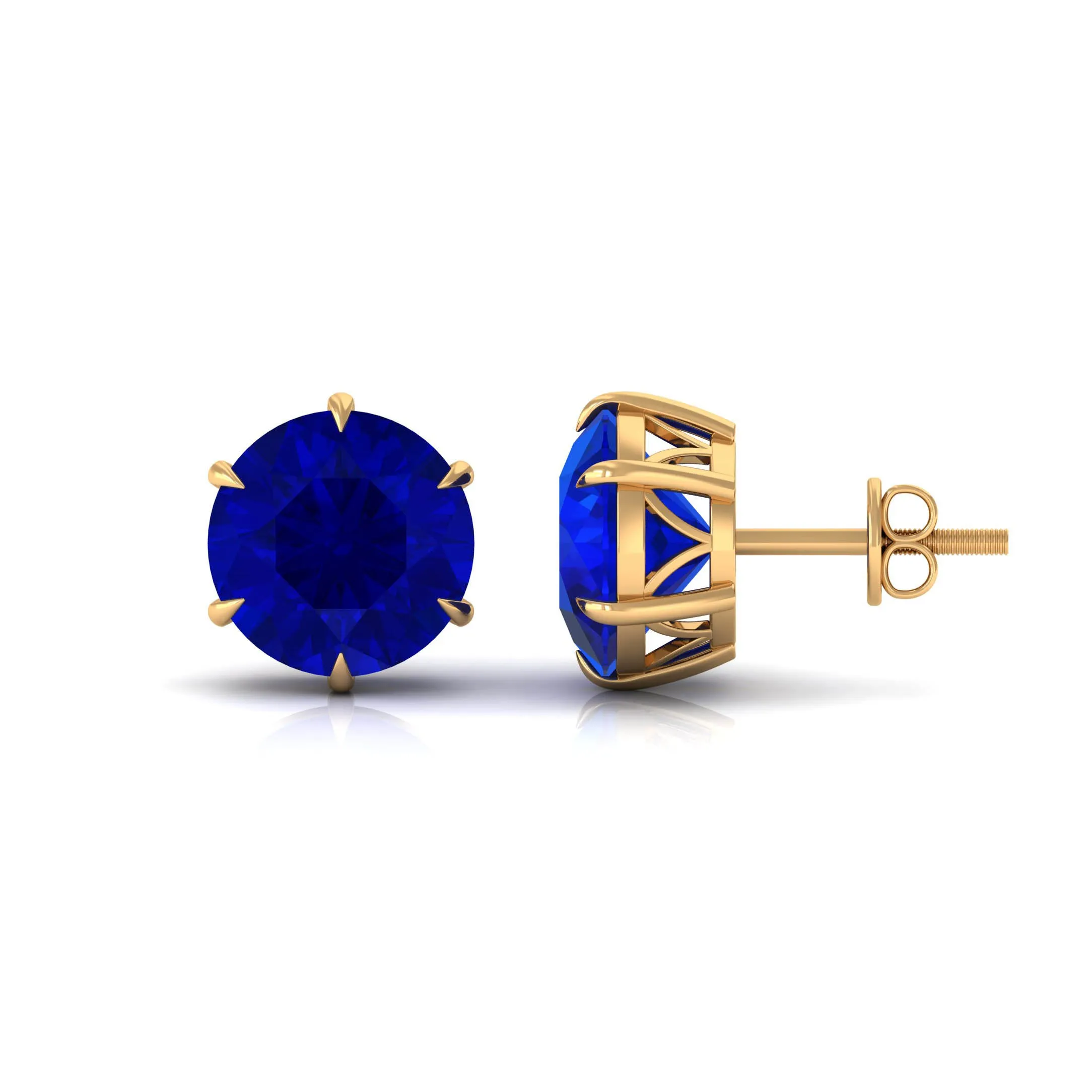 Claw Set Created Blue Sapphire Solitaire Stud Earrings