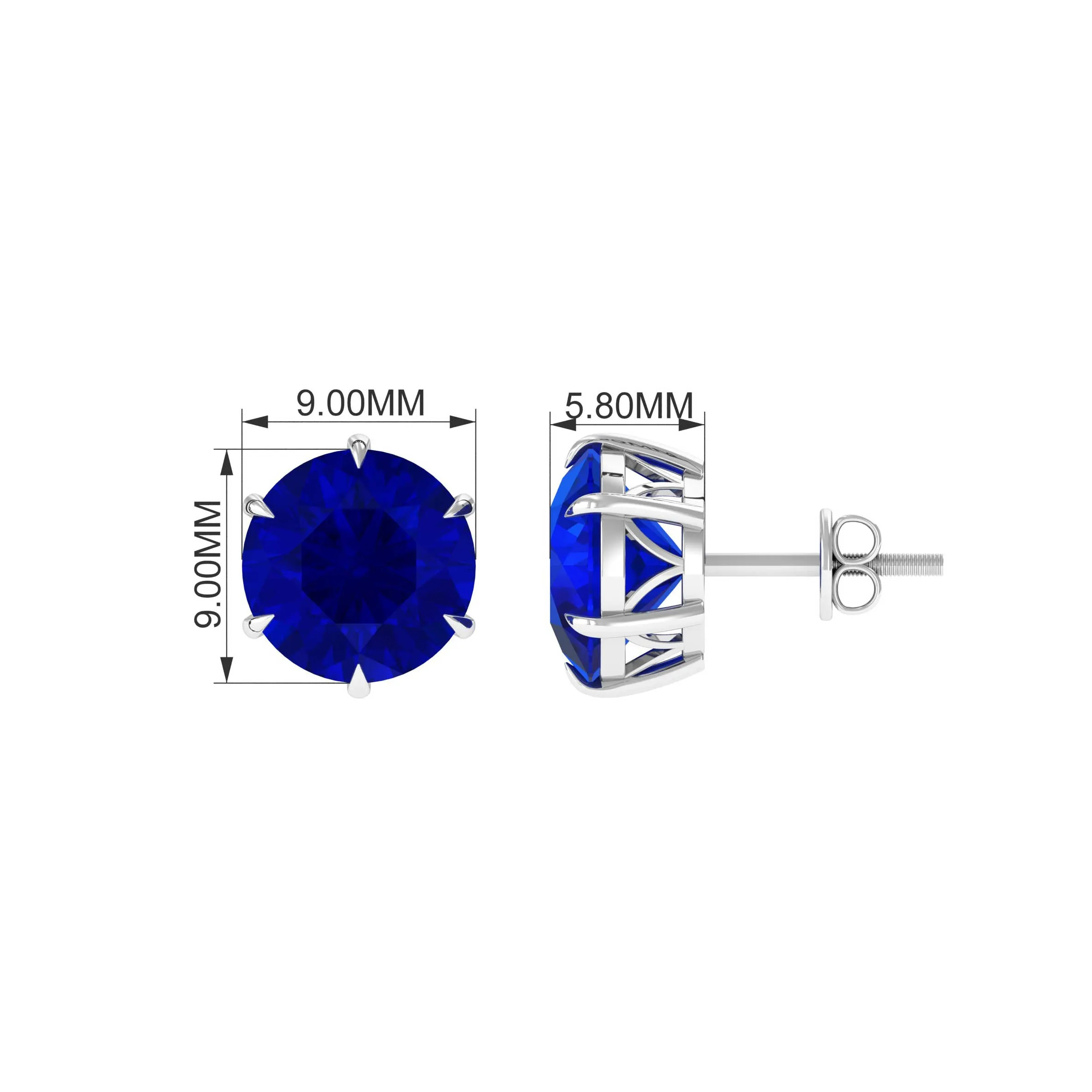 Claw Set Created Blue Sapphire Solitaire Stud Earrings