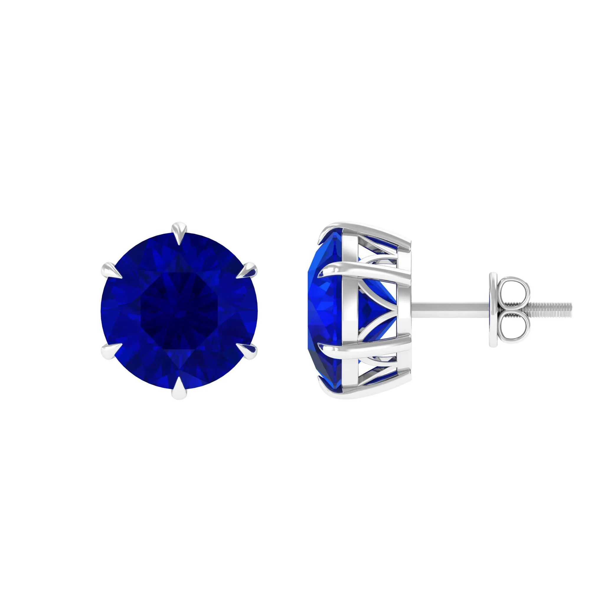 Claw Set Created Blue Sapphire Solitaire Stud Earrings