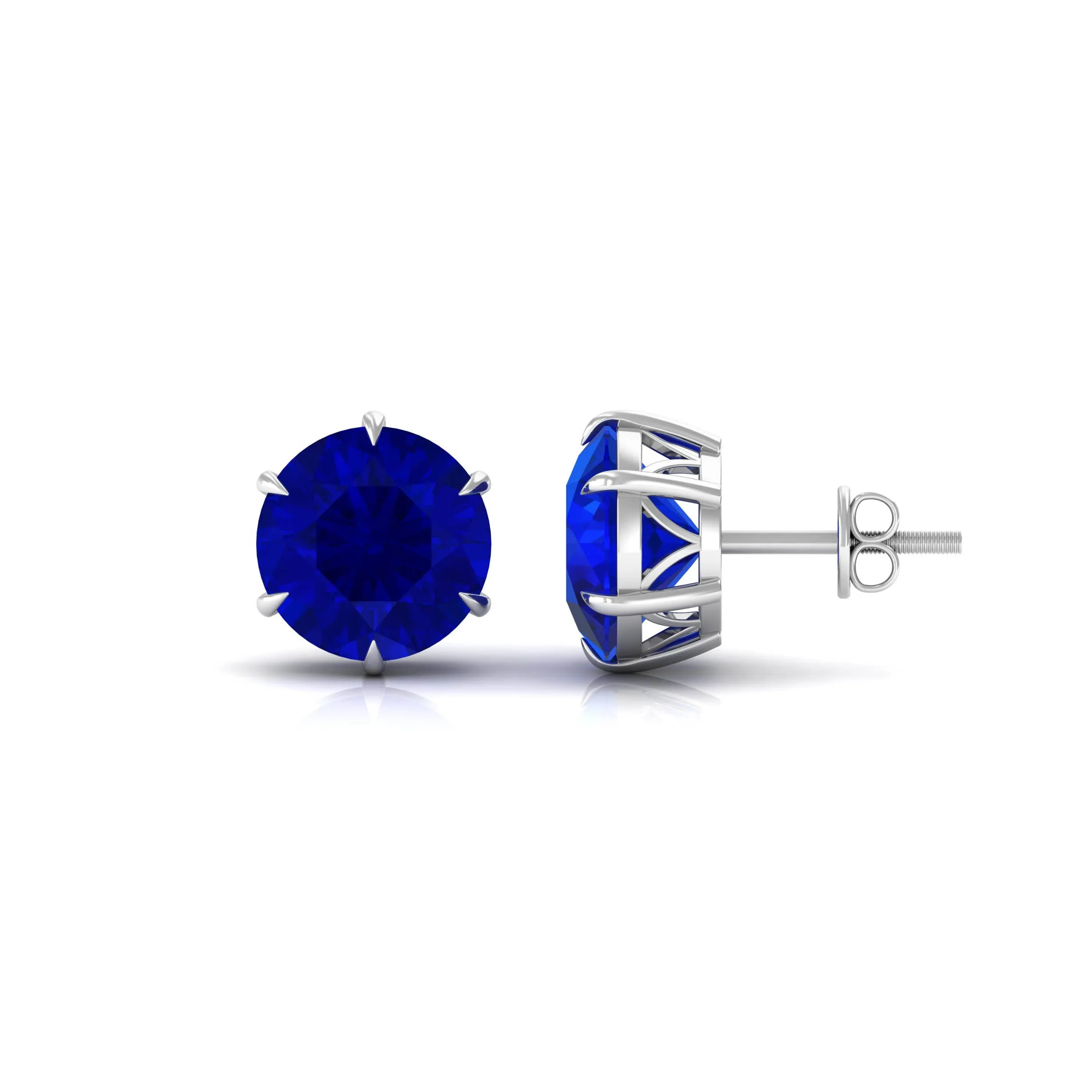 Claw Set Created Blue Sapphire Solitaire Stud Earrings