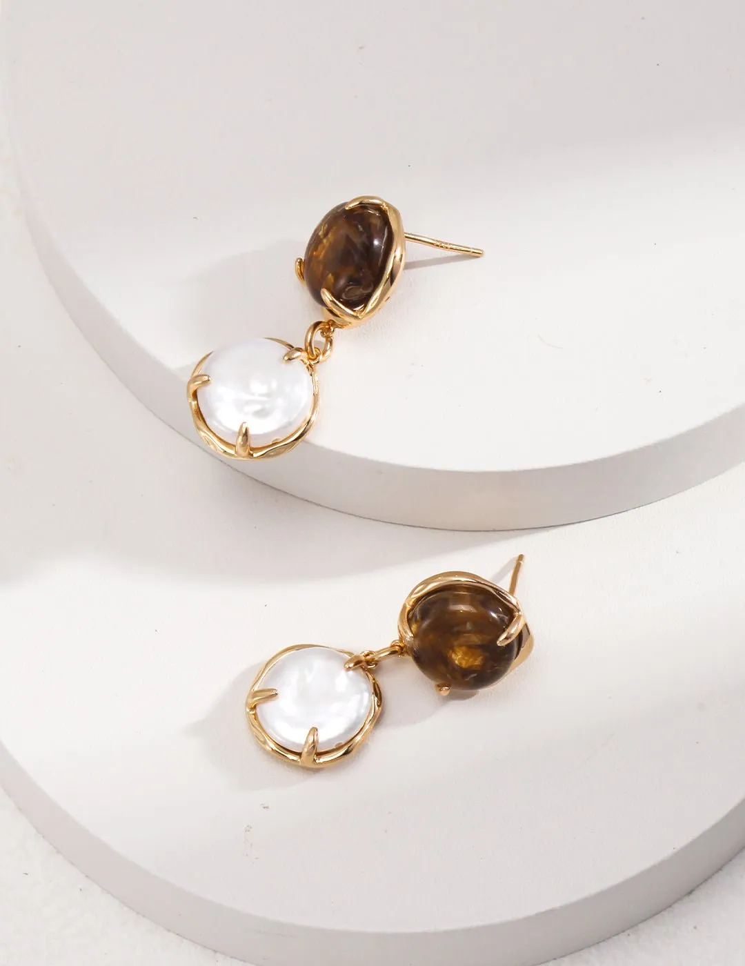 Coffee Milk Baroque Pearl Drop Earrings
