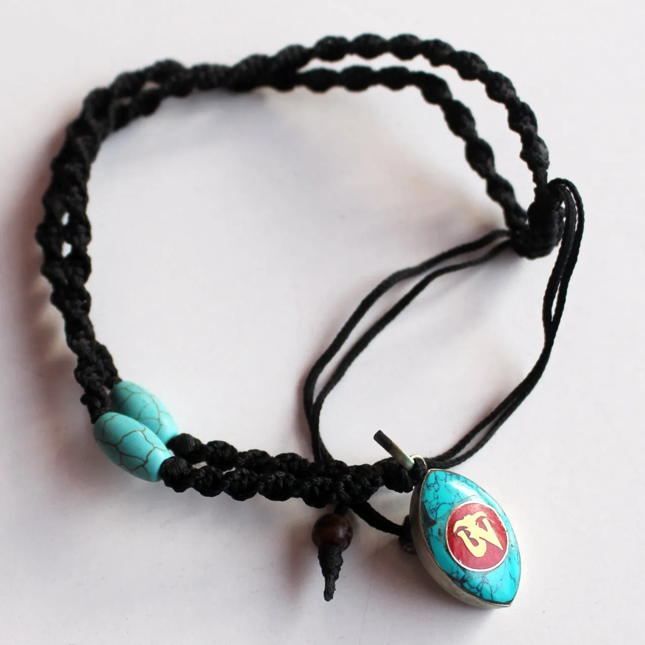 Colorful Inlaid Tibetan Om Pendant Necklace