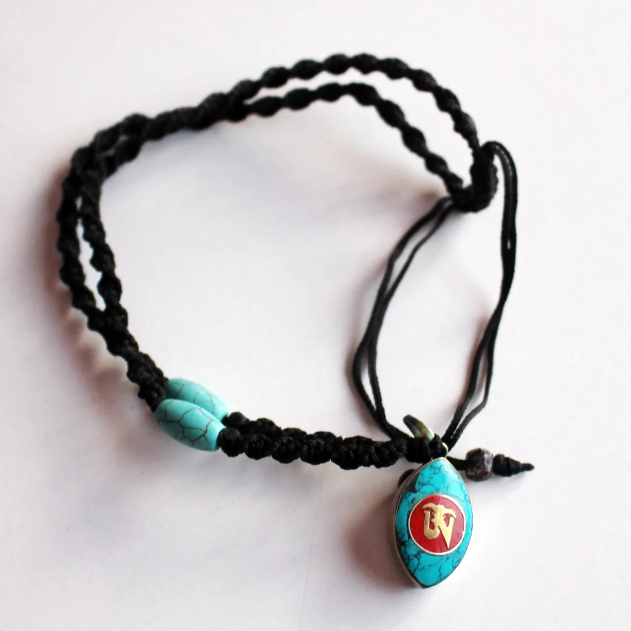 Colorful Inlaid Tibetan Om Pendant Necklace