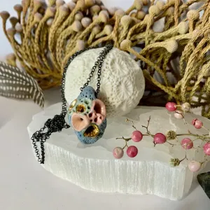 Coloured ‘rock coral’ pod pendant on oxidised sterling silver chain