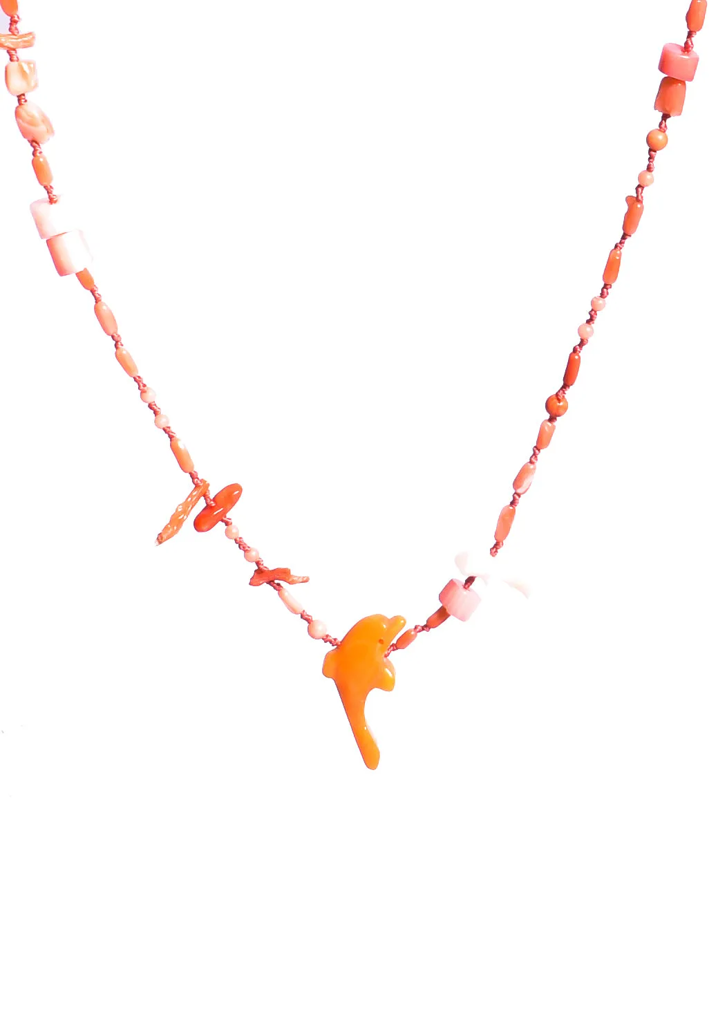 Coral & Agate Dolphin •  Hand-Strung Necklace