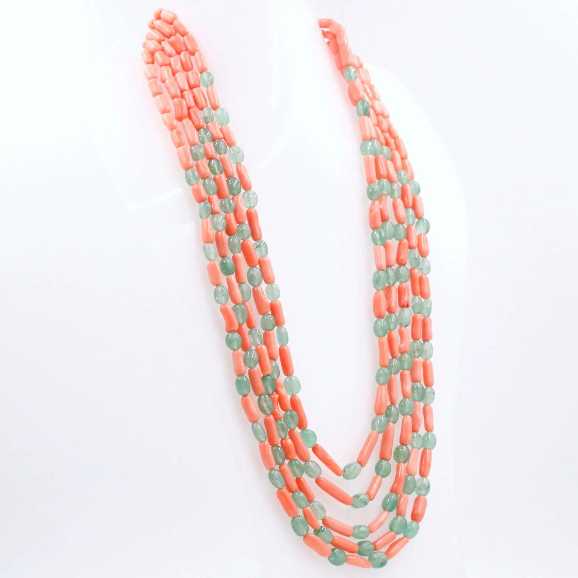 Coral and Aventurine Necklace Beaded Necklace Coral and Quartz Gemstone Necklace Green and Orange Necklace Sarafa Necklace SKU 6143321