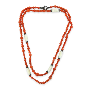 Coral Bead & Black Diamond Necklace