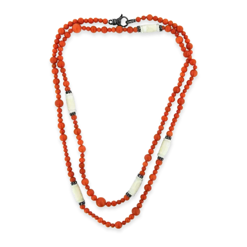 Coral Bead & Black Diamond Necklace
