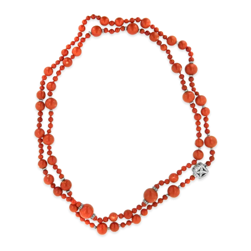 Coral Bead & Diamond Necklace