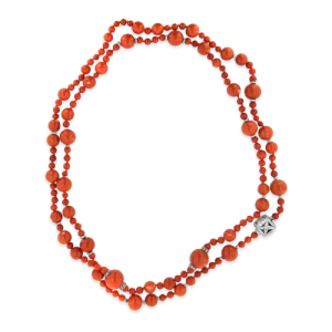 Coral Bead & Diamond Necklace