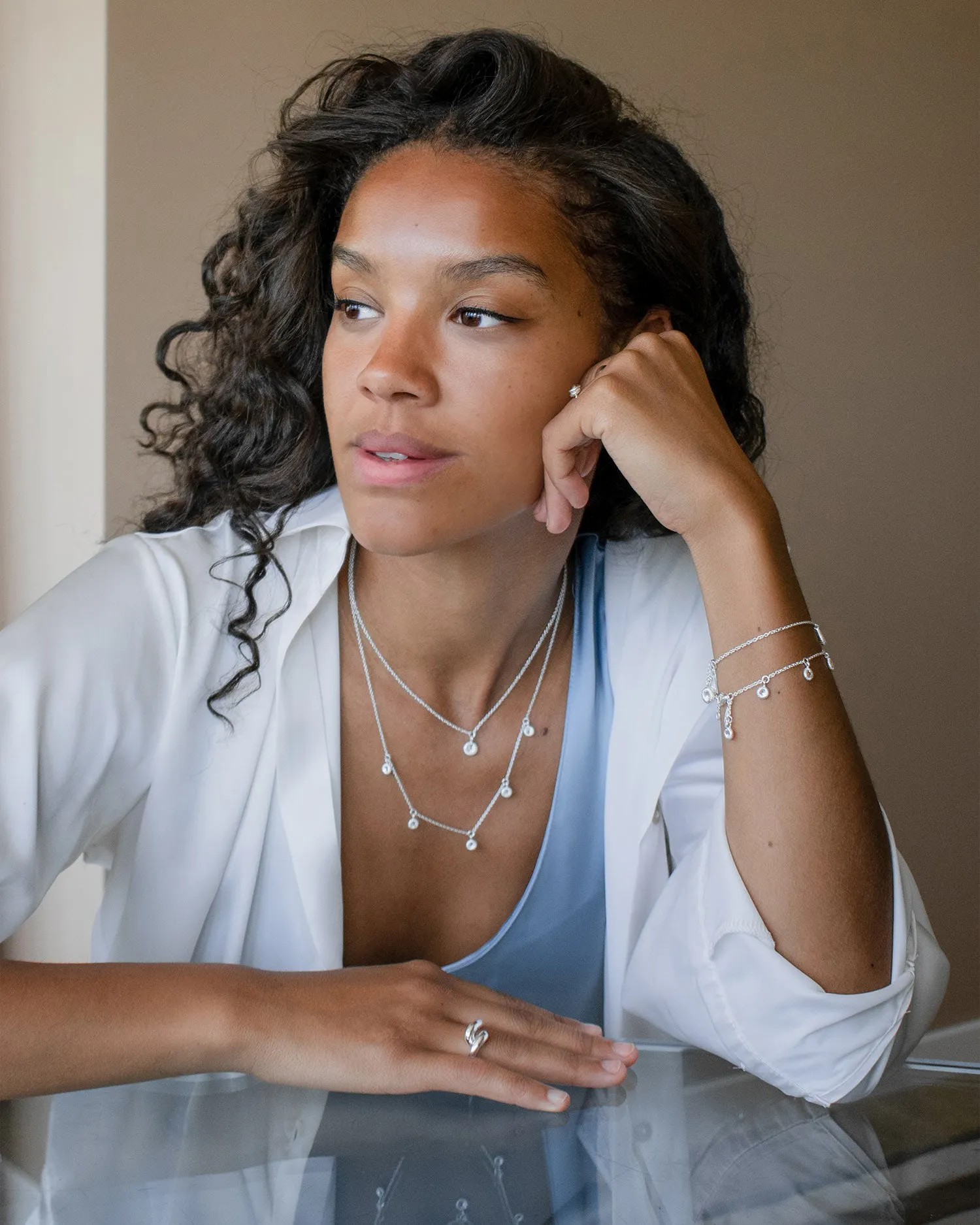 Coral drop full necklace silver