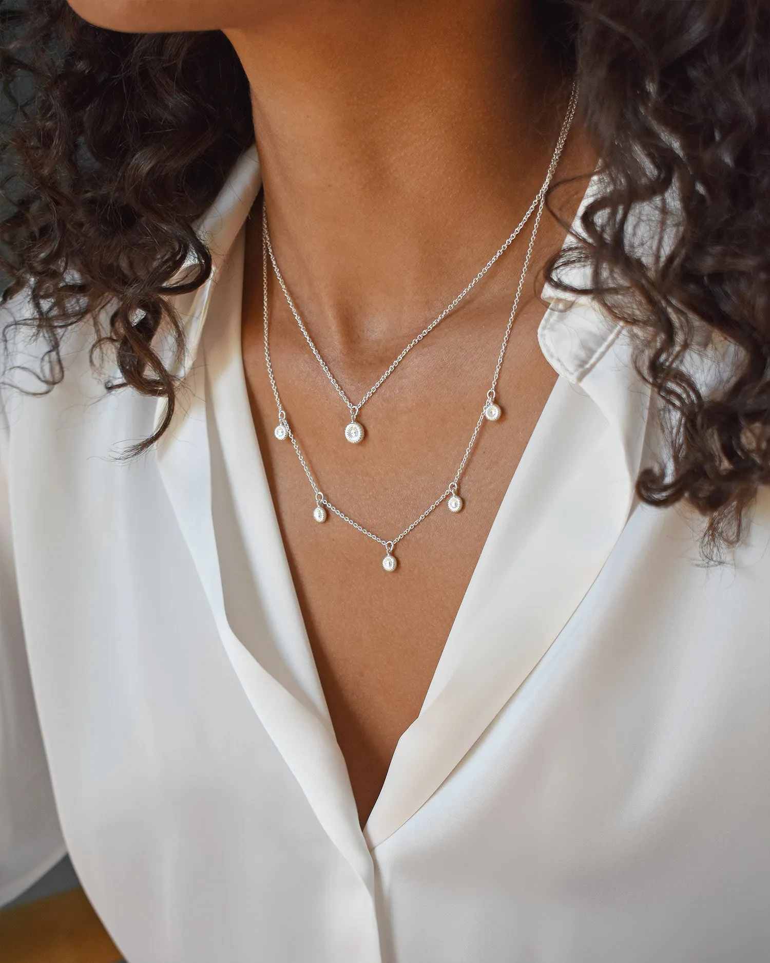 Coral drop full necklace silver