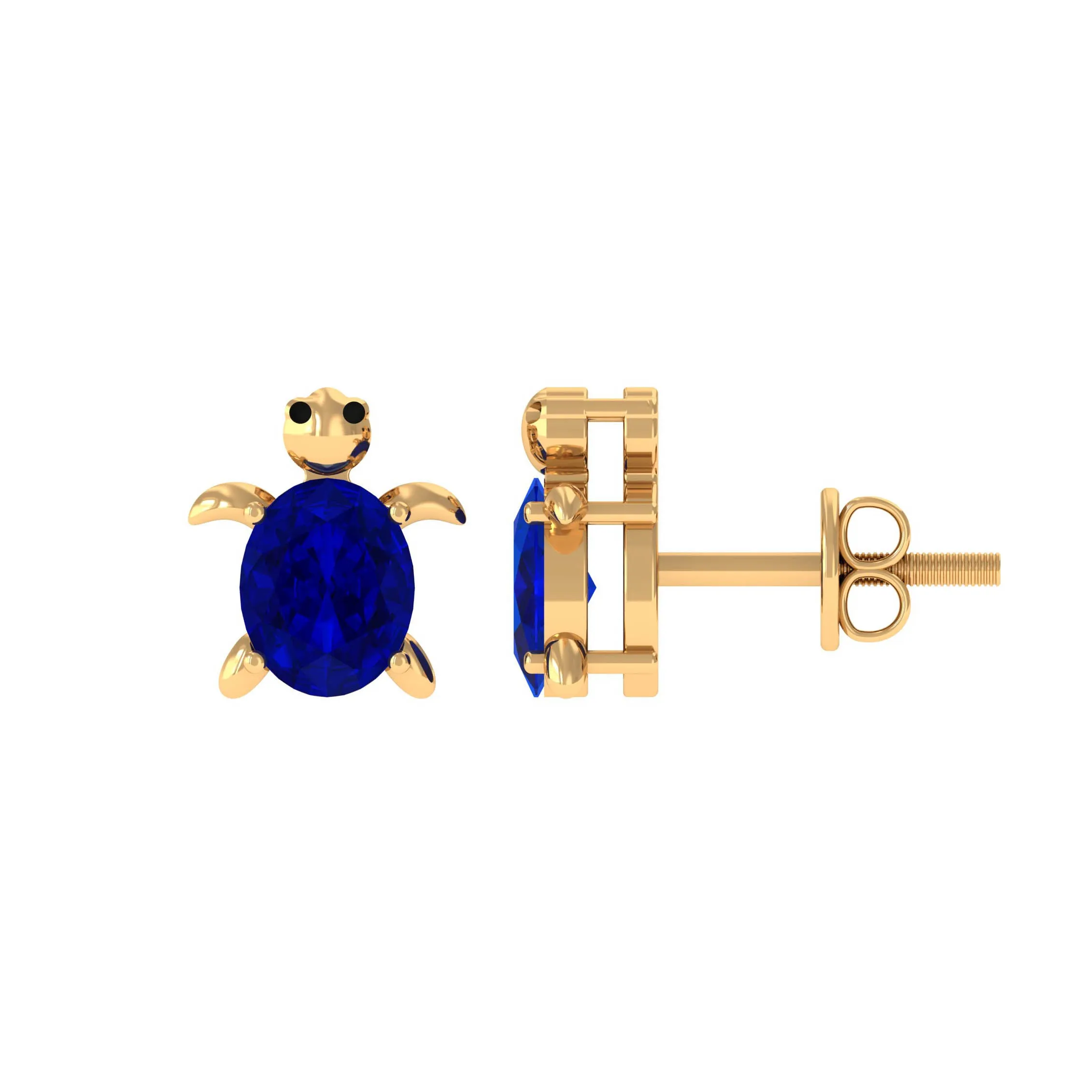 Created Blue Sapphire Tortoise Stud Earrings