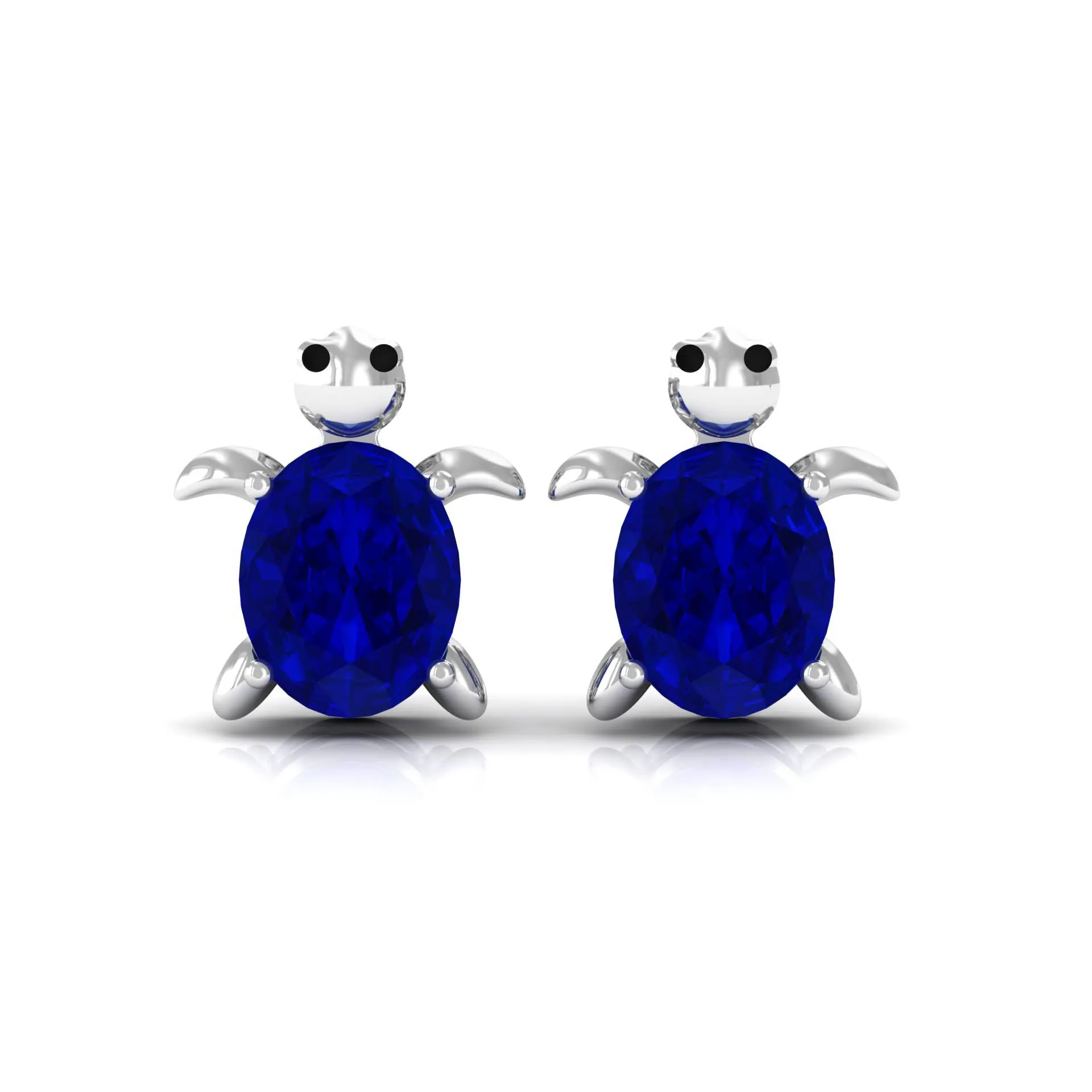 Created Blue Sapphire Tortoise Stud Earrings
