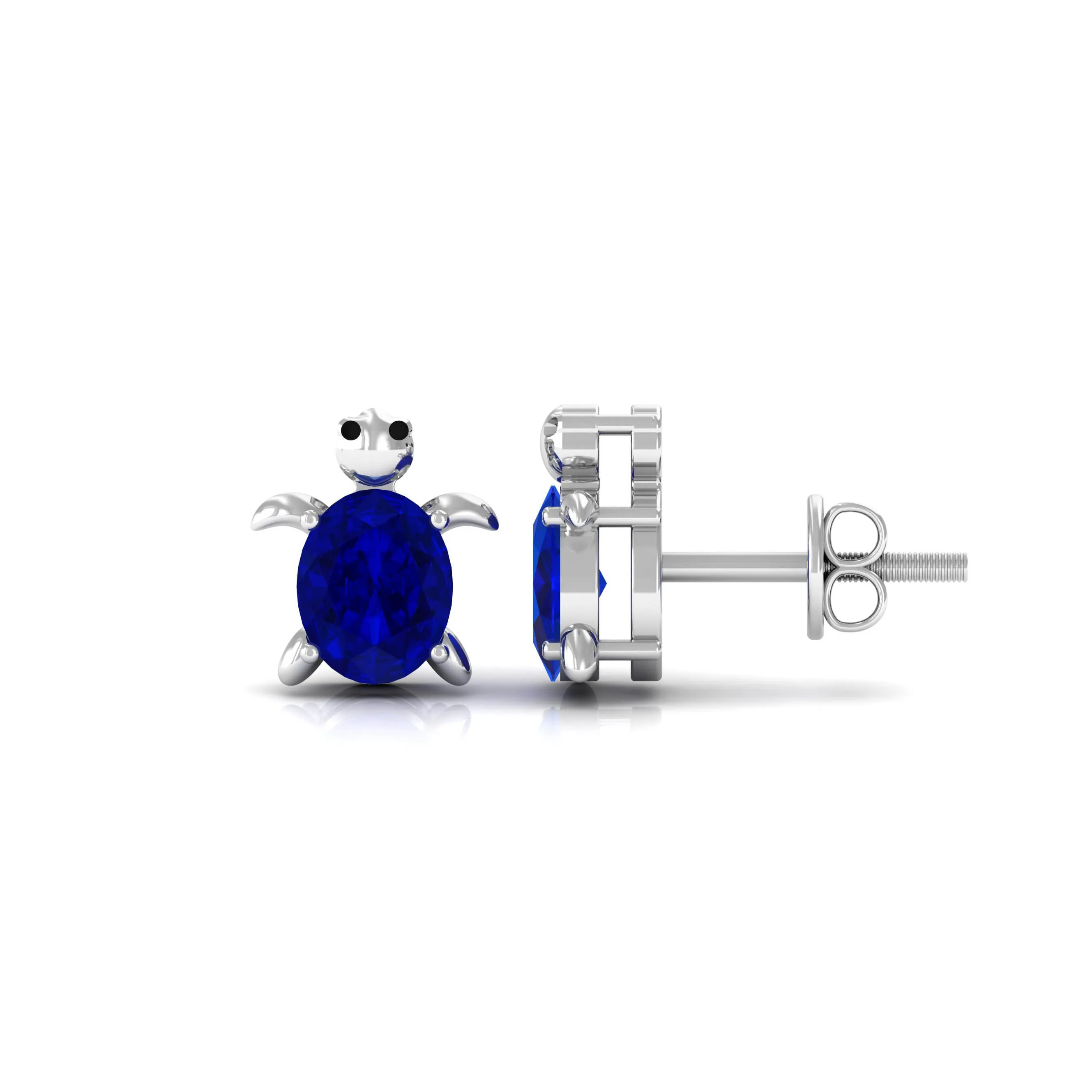 Created Blue Sapphire Tortoise Stud Earrings