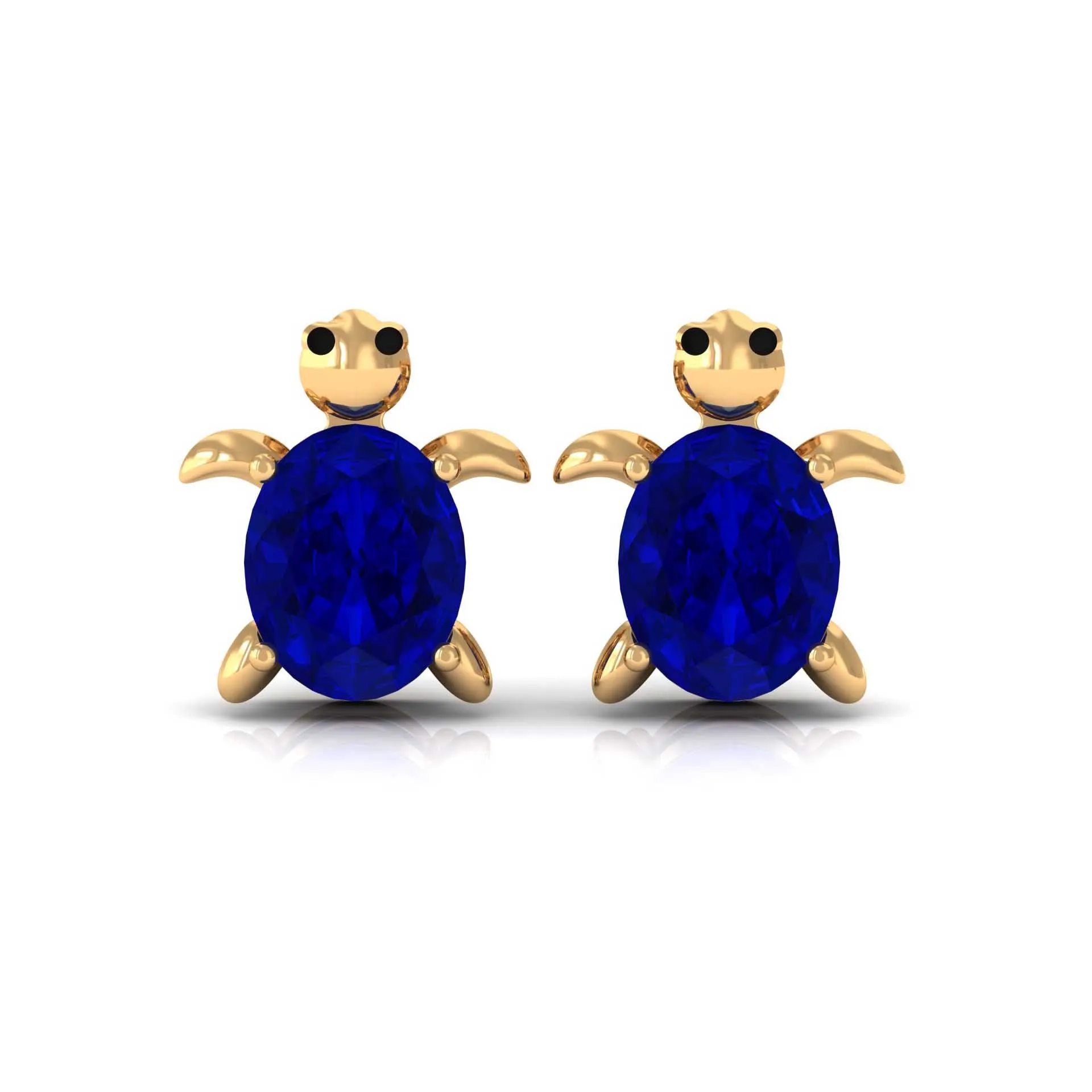 Created Blue Sapphire Tortoise Stud Earrings