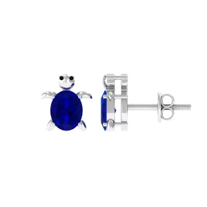 Created Blue Sapphire Tortoise Stud Earrings