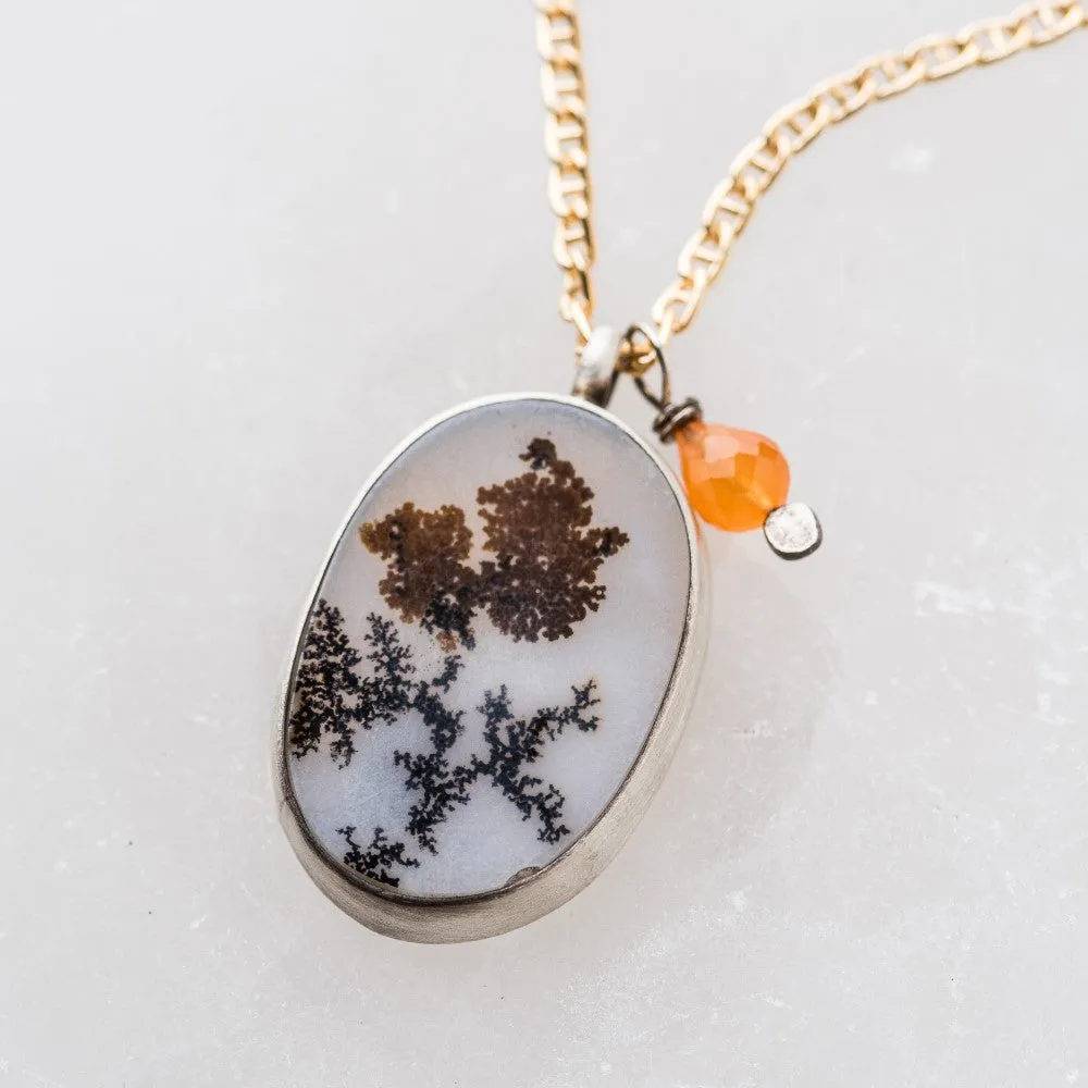 Dendritic Agate Oval Necklace with Hessonite Garnet