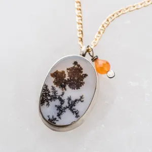 Dendritic Agate Oval Necklace with Hessonite Garnet