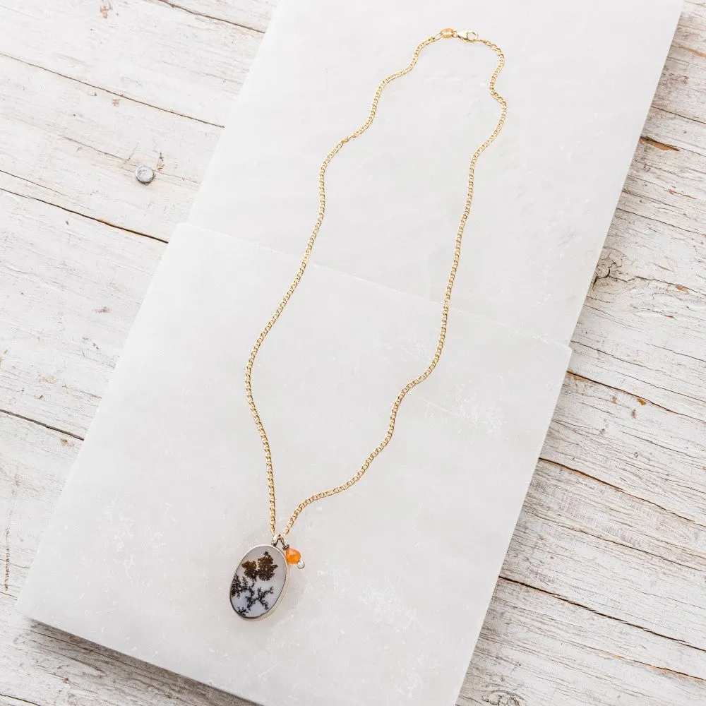 Dendritic Agate Oval Necklace with Hessonite Garnet