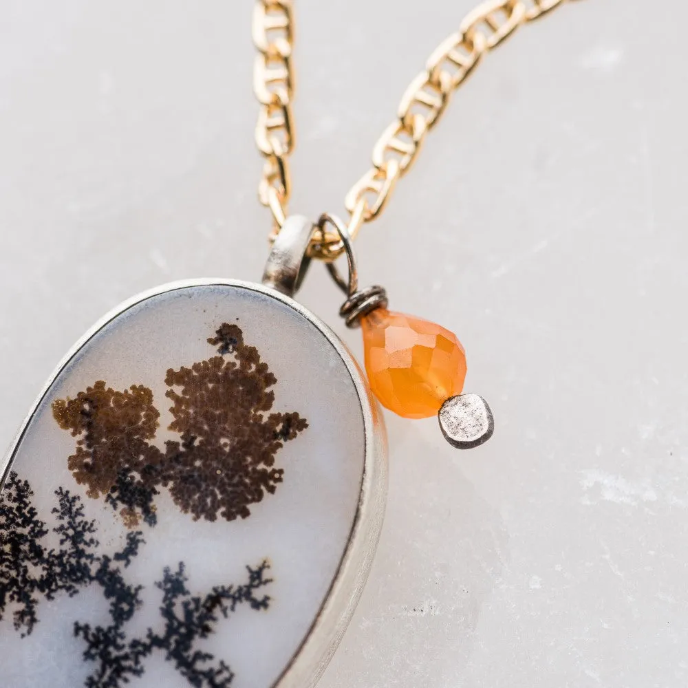 Dendritic Agate Oval Necklace with Hessonite Garnet