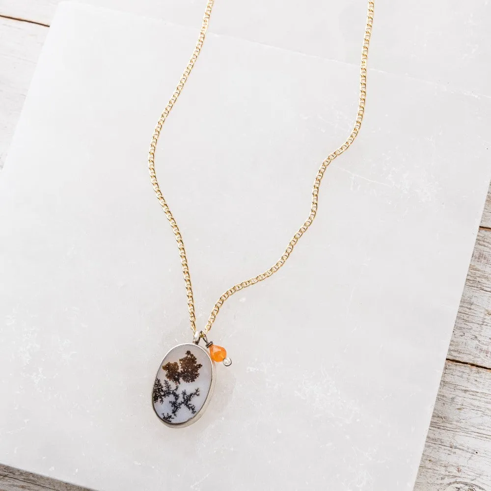 Dendritic Agate Oval Necklace with Hessonite Garnet