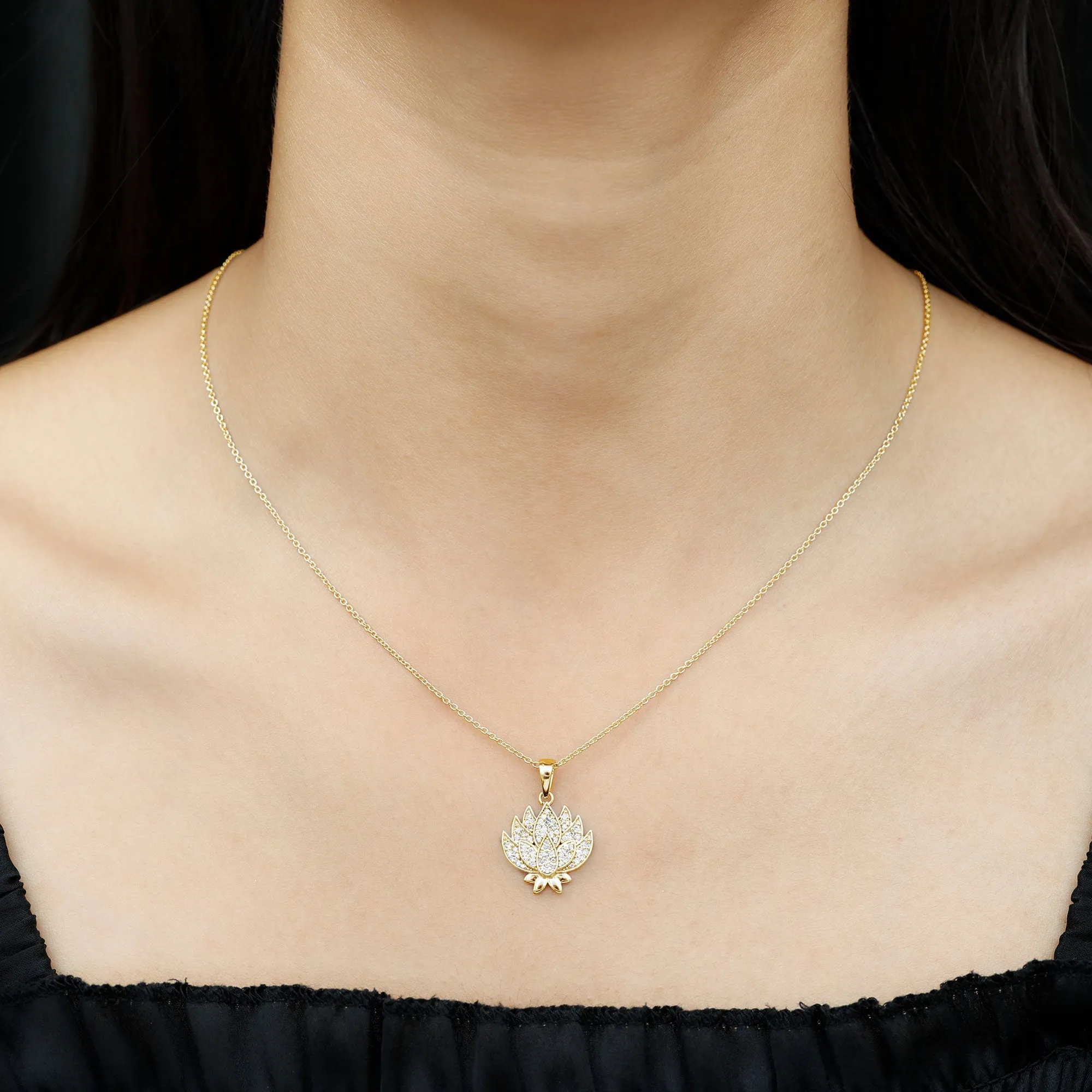 Designer Lotus Flower Diamond Necklace