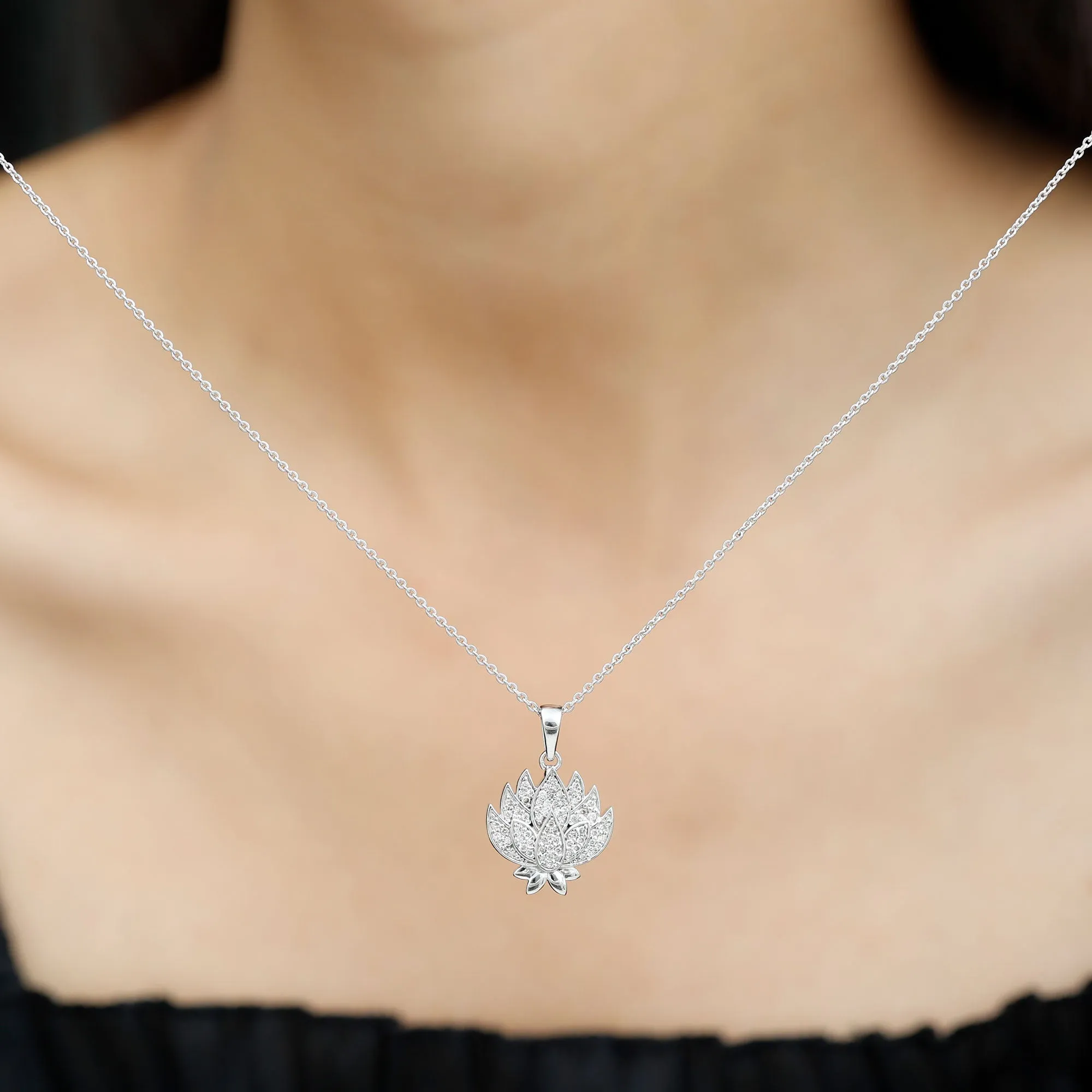 Designer Lotus Flower Diamond Necklace