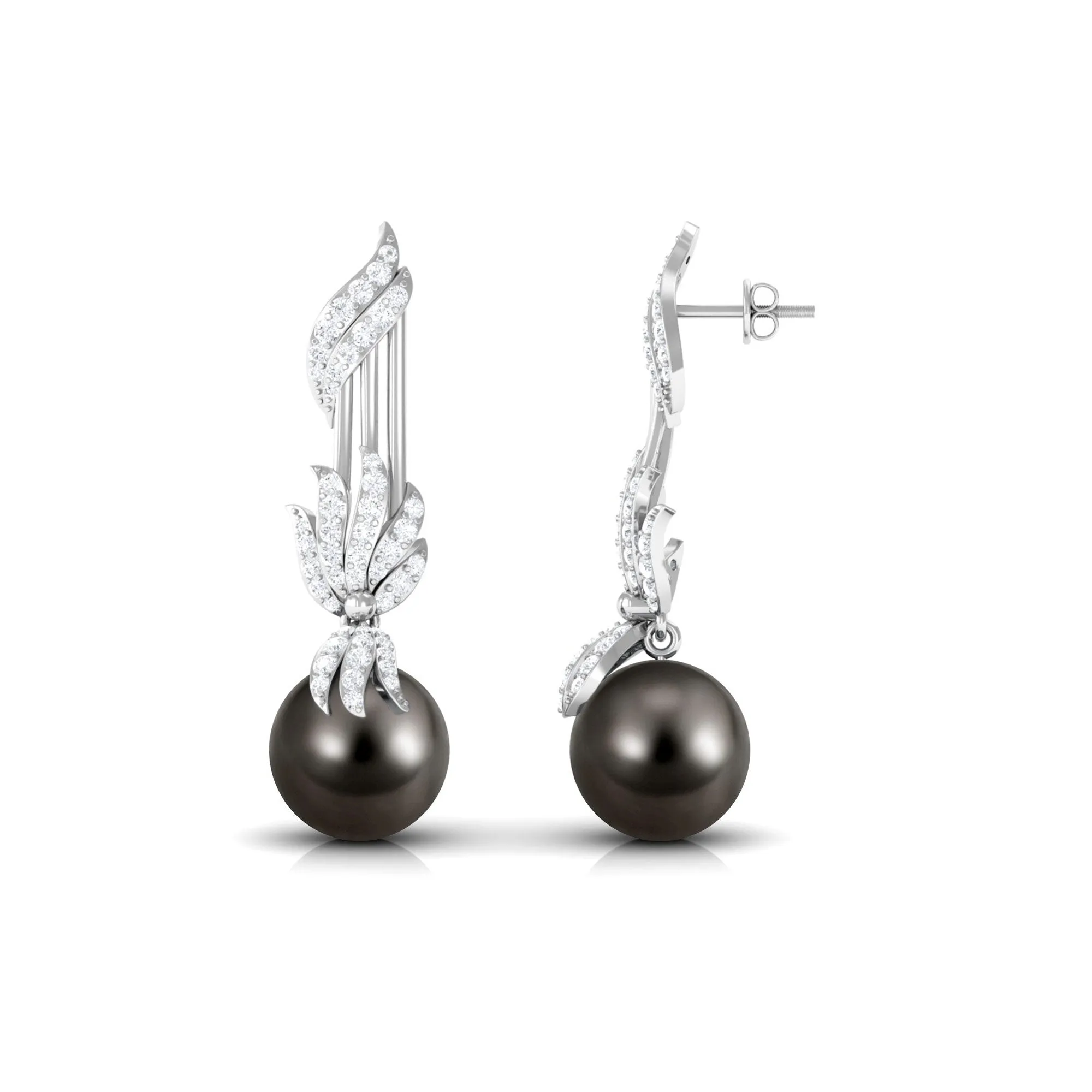 Designer Tahitian Pearl Drop Earrings with Diamond