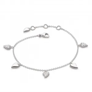 Desire Precious White Topaz Heart Station Rhodium 7.5" Bracelet 70510WT