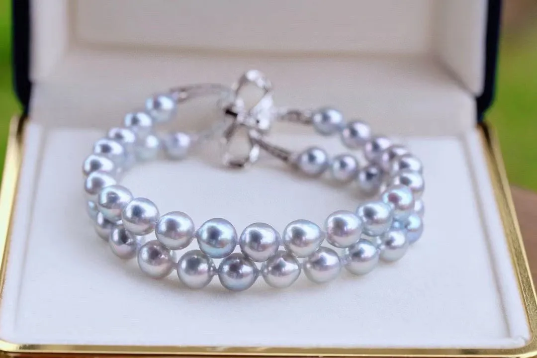 Double layer akoya seawater pearl bracelet