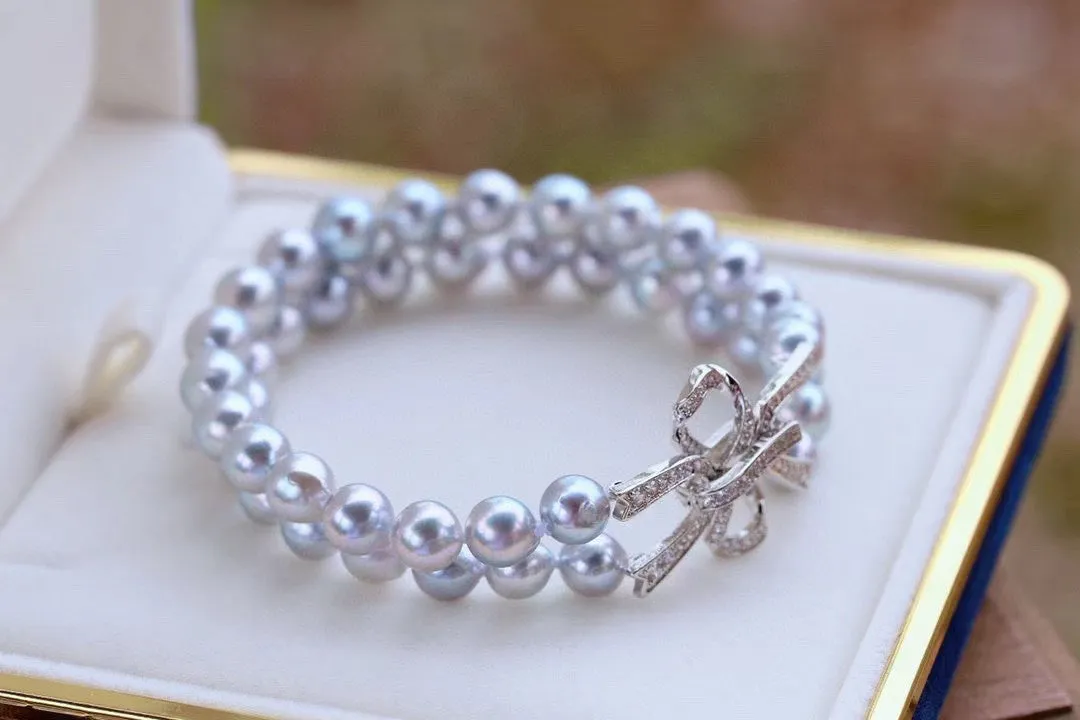 Double layer akoya seawater pearl bracelet