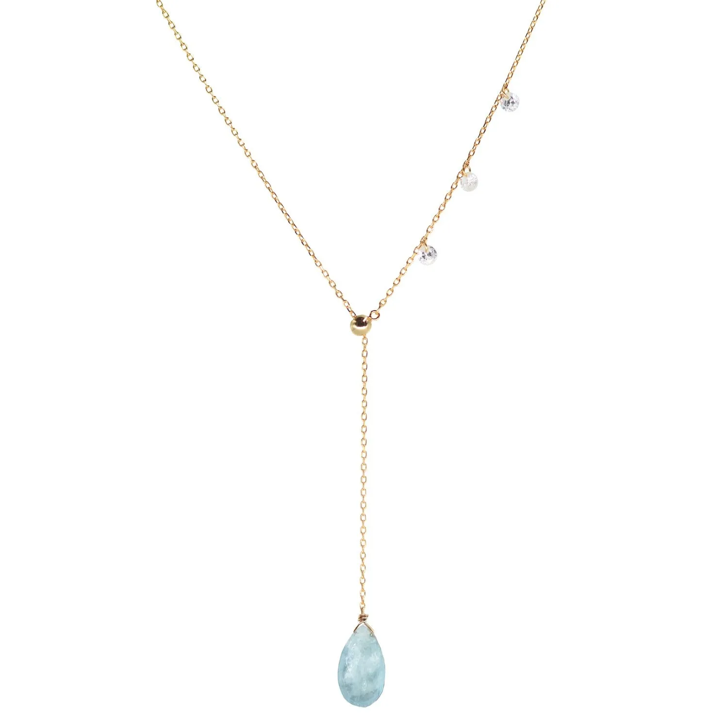 Double Slider Lariat with Aquamarine Briolette Drop