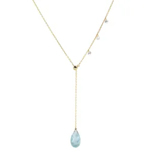 Double Slider Lariat with Aquamarine Briolette Drop