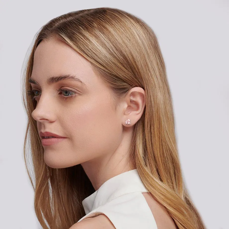 DOVE - Round Champagne Sapphire 18k Rose Gold Stud Earrings