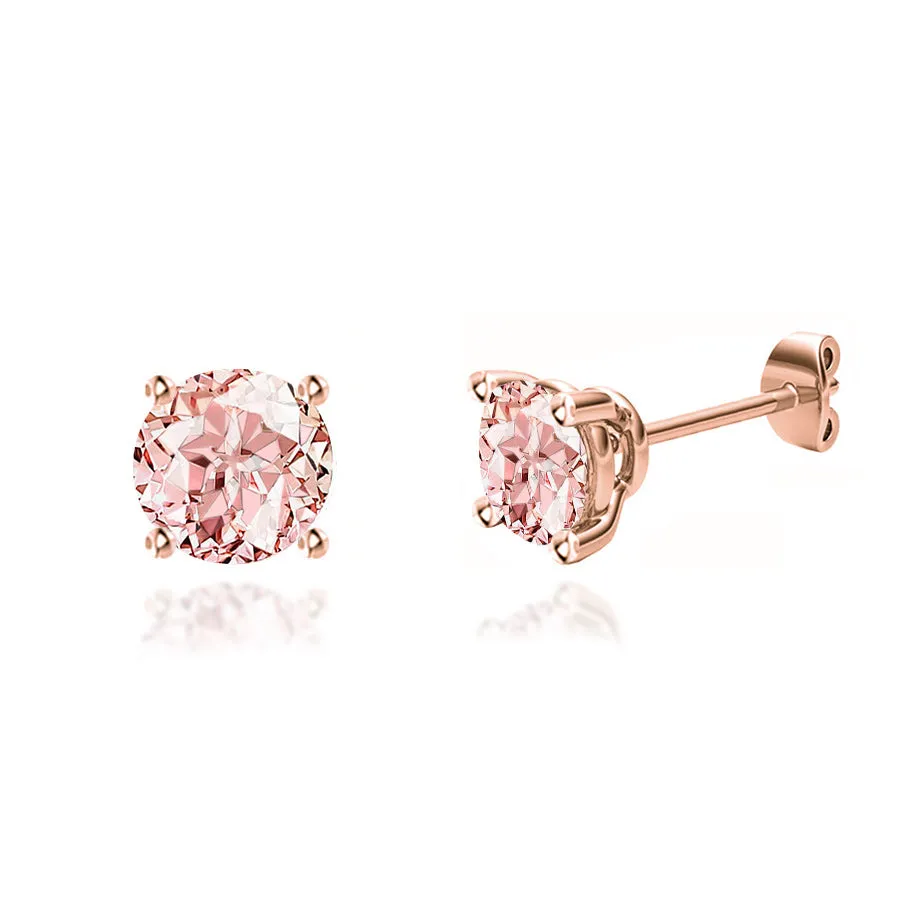 DOVE - Round Champagne Sapphire 18k Rose Gold Stud Earrings