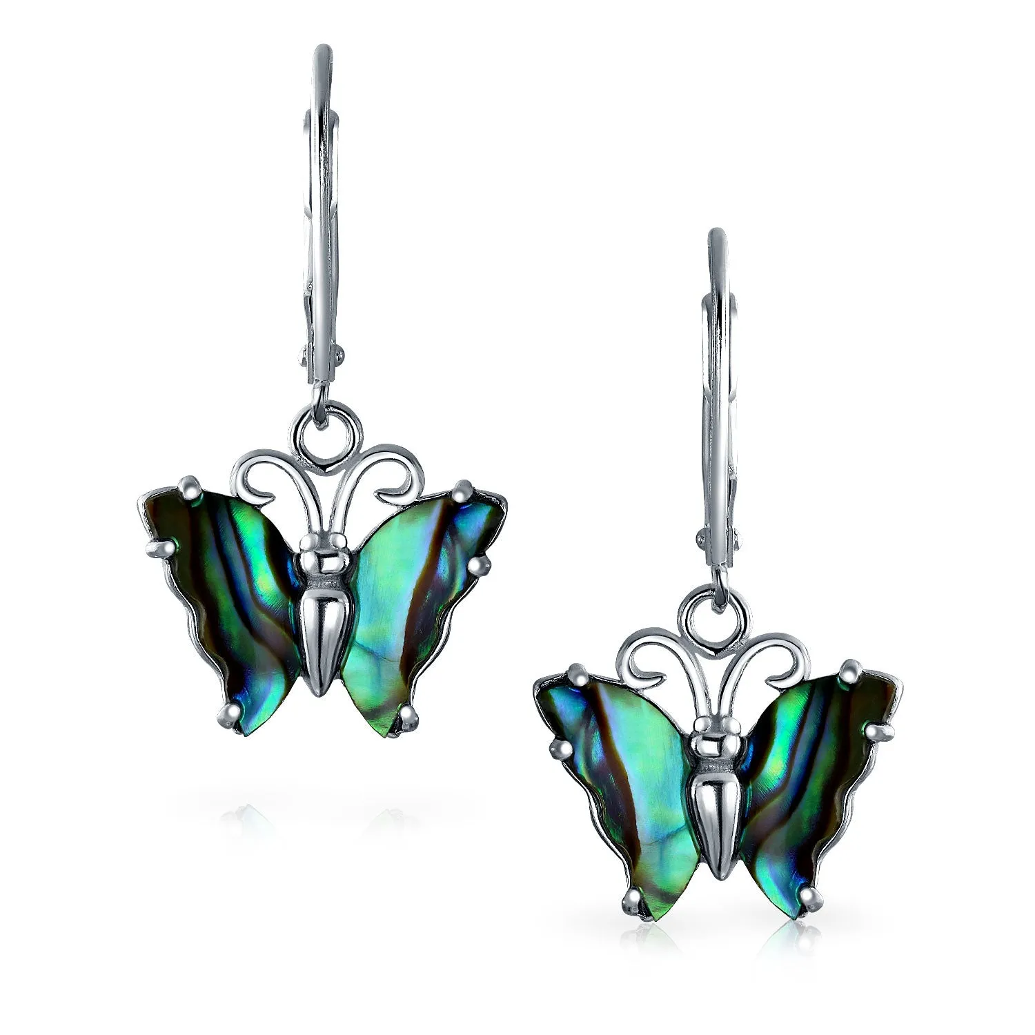 Dragonfly Butterfly Garden Abalone Lever back Earrings Sterling Silver