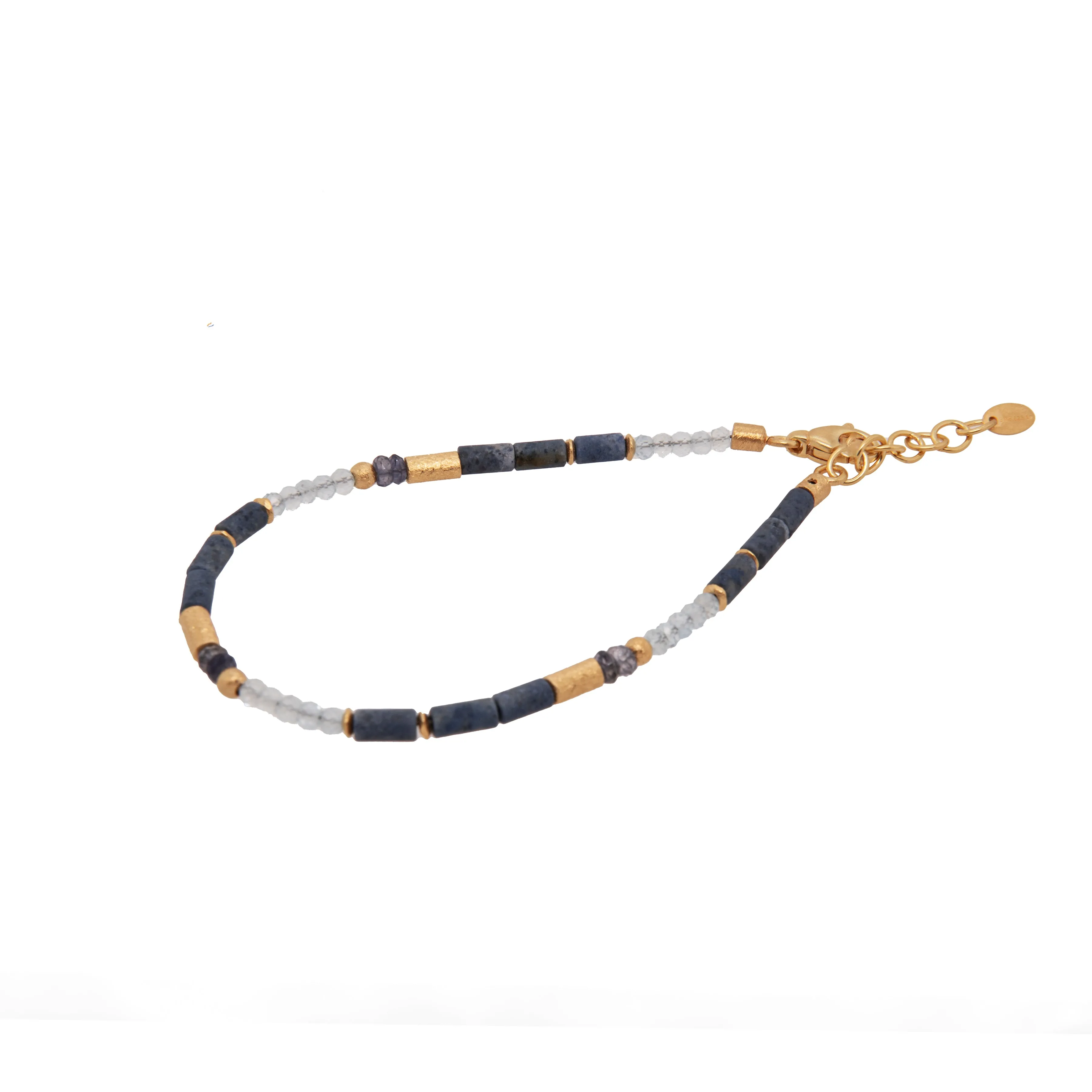 Dumortierite, London Blue Topaz, Aquamarine 3mm Bracelet 24K Fair Trade Gold Vermeil