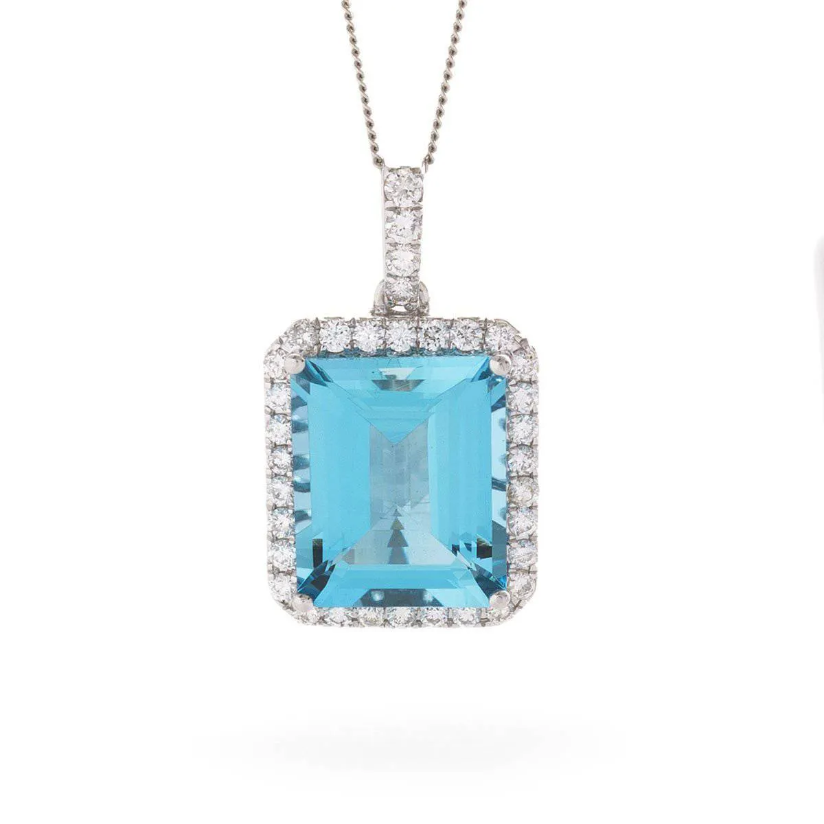 Emerald Cut Aquamarine Diamond Halo Pendant