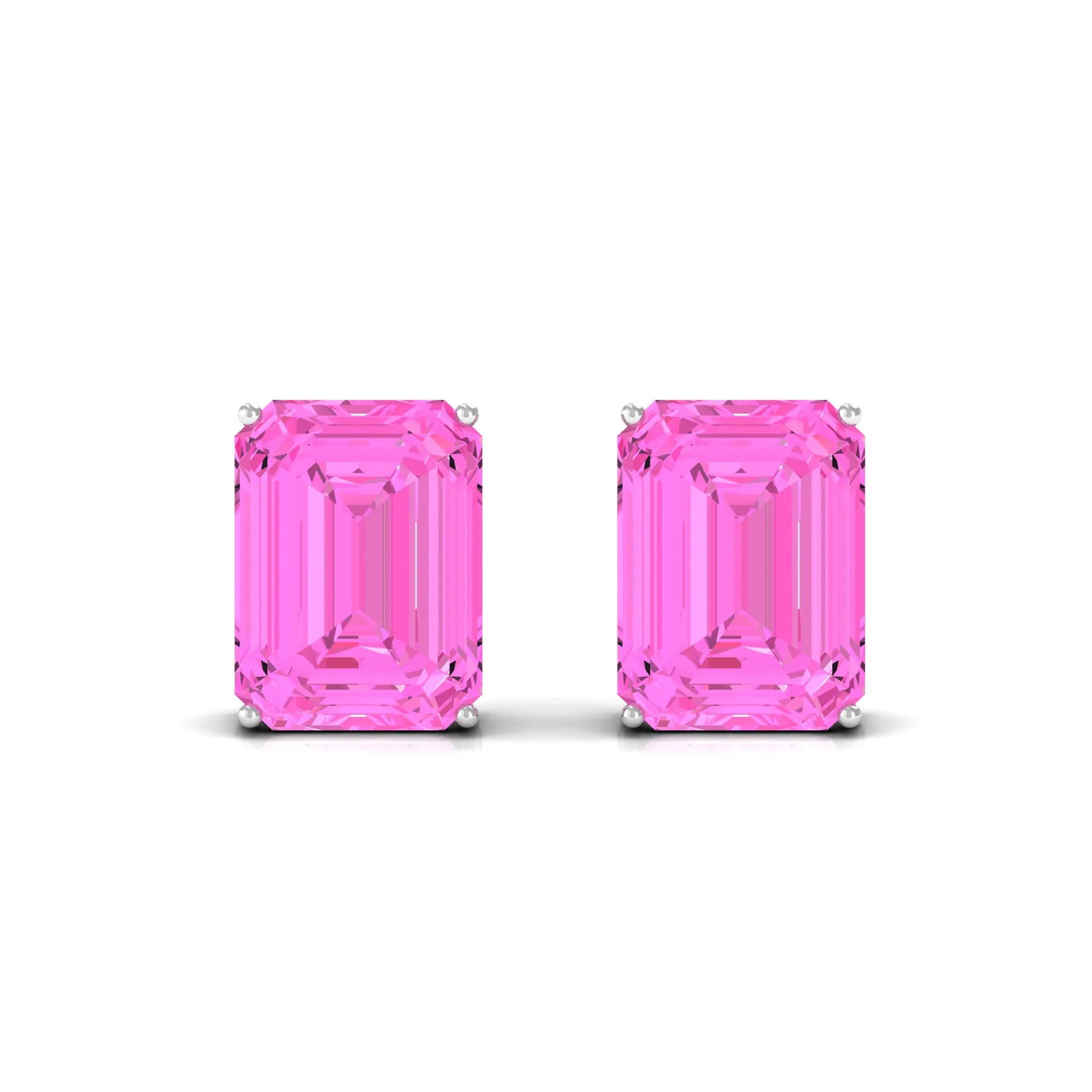 Emerald Cut Created Pink Sapphire Solitaire Stud Earrings