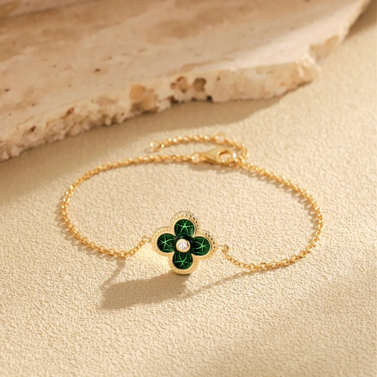 Emerald Green Four Leaf Clover Bracelet
